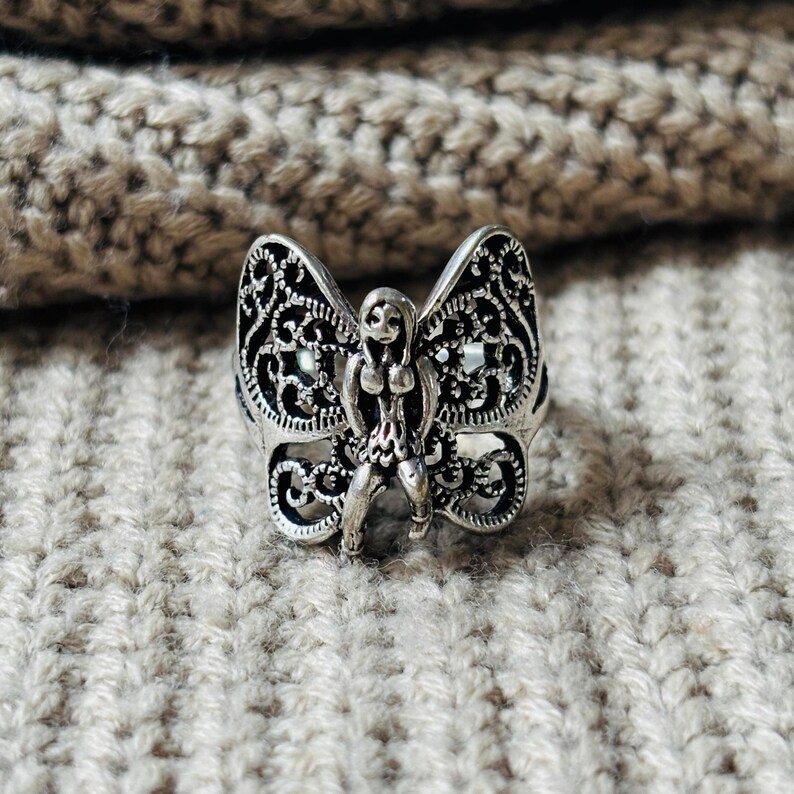 Fairy Butterfly Angel Ring, 925 Sterling Silver Ring, Boho Filigree Pixie Ring, Tribal Ring For Women image 2