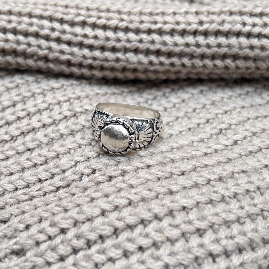 Ornate Signet Ring • 925 Sterling Silver Ring • Vintage Mens Ring