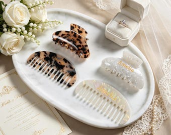 Personalized Fan-Shaped Comb & Claw Clip, Custom Engraved Comb, Engraved Name Hair Accessories, Bridesmaid Gift, Wedding Gift