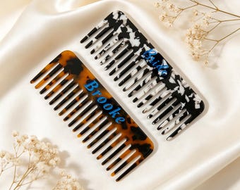 Wedding Bridesmaids Gift, Custom Hair Comb, Custom Initial Acetate Hair Comb, Marble Hair Comb, Pocket Hair Comb, Bridal Gift, Engraved Comb
