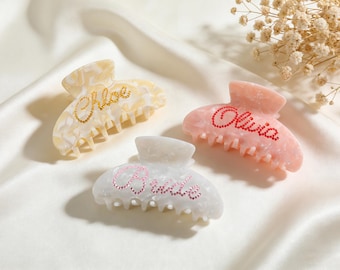 Personalized Bridesmaid Hair Claw Clip, Custom Name Rhinestone Hair Claw, Wedding Hair Accessory, Bachelorette Favor, Group Gift,Your Logo