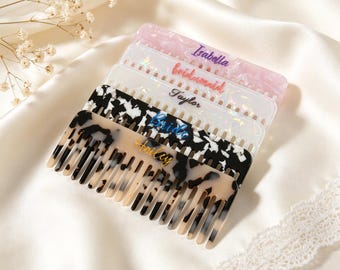 Wedding Bridesmaids Gift, Custom Hair Comb, Custom Initial Acetate Hair Comb, Marble Hair Comb, Pocket Hair Comb, Bridal Gift, Engraved Comb