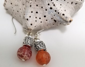 Rich Orange Fire Agate Gemstones, adorned with an elegant bead caps #754