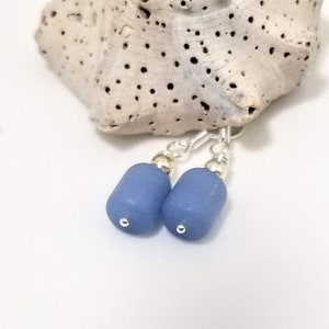 Soft Sweet Frosted Ocean Blue Sea Glass adorned with .925 Sterling Silver #719