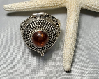 Bold, Large Style, Ornate Medieval Poison Ring w/Amber Stone Accent #1050