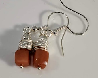 Cubed Moonstone Dangle Drop Earrings, adorned with .925 Sterling Silver Findings #1026