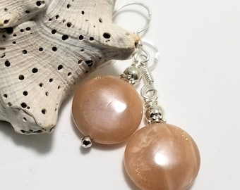 Pearly Russian Muscovite Semi-Precious Dangle Drop Earrings adorned with .925 Sterling Silver Findings  #563