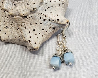 Rich Soft Blue Opal Semi-Precious Gemstone Drop Earrings #1054