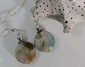 Natural Aquamarine Semi-Precious Dangle Drop Gemstone Earrings, adorned w/.925 Sterling Silver Findings #1041