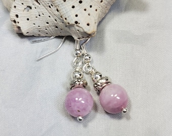 Kunzite Dangle Drop Gemstone Earrings, adorned in .925 Sterling Silver #1075