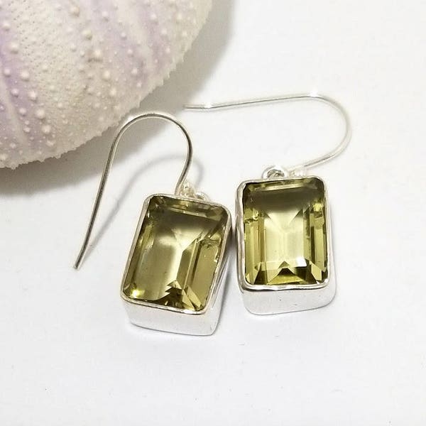 Faceted Lemon Cut Topaz Semi-Precious Gemstone Dangle Drop Oorbellen Rectangle Shape, november Birthstone #532