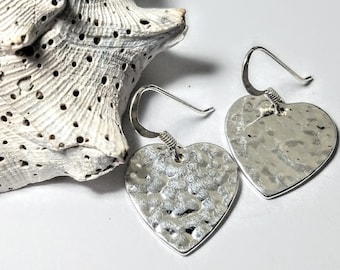 Handmade Sterling Silver Heart Dangle Earrings: Valentine's Gift
