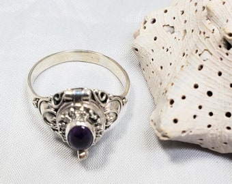 Amethyst Gemstone Poison Ring, Locket Ring, Compartment Ring, Pill Box Ring #1058