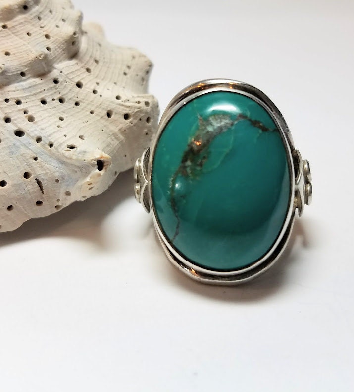 Handmade Arizona Turquoise Statement Ring: .925 Sterling Silver