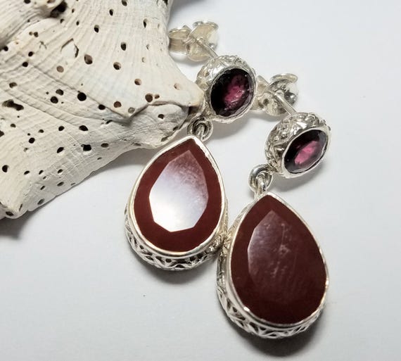 Carnelian And Amethyst Semiprecious Gem Stone Earrings Etsy