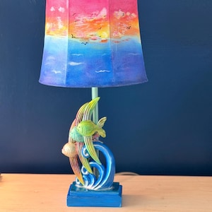 Hand Painted Coastal Sunset Lamp | Beach House Table Lamp | Ocean Sunrise Sunset Decor | Nautical Coastal Cottage Lighting | One of a Kind