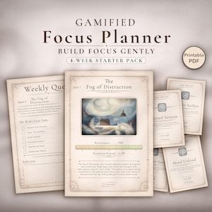 Fokus Planer Challenge Printable - Gamifizierter Produktivitäts Tracker | 4-Wochen-Plan PDF