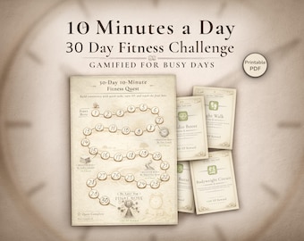 Reto de fitness de 30 días y 10 minutos (imprimible) - Plan de entrenamiento diario rápido y gamificado / Ideal para principiantes