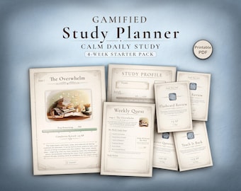 Planificador de estudio imprimible - Rastreador de repaso gamificado / Juego en PDF de preparación para exámenes de 4 semanas