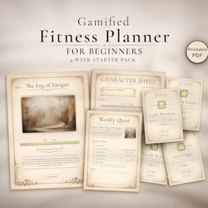 Afdrukbare fitnessplanner: gamified workout-gewoontetracker | pdf-bestand met wellnessplan voor 4 weken