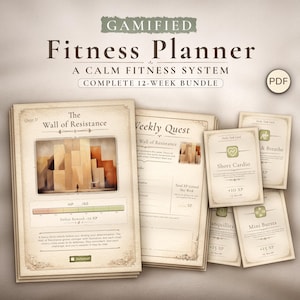 Fitness Planner Challenge imprimable - Suivi d'entraînement gamifié | Pack de 12 semaines de jeu PDF sur le bien-être