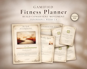 Planificador de entrenamiento imprimible para las semanas 5 a 8 - Rastreador de entrenamiento gamificado / PDF de expansión de bienestar para principiantes