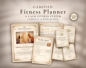 Planificador de fitness imprimible - Rastreador de entrenamiento gamificado / Paquete de bienestar de 12 semanas en PDF