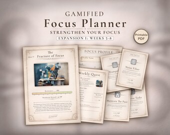 Planificador de enfoque para las semanas 5 a 8 (imprimible) - Rastreador de productividad gamificado / Expansión de hábitos para principiantes (PDF)