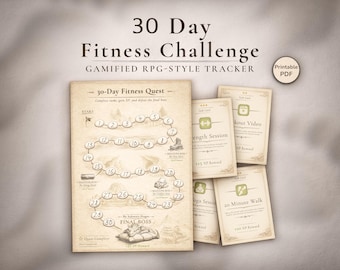 Reto de fitness de 30 días imprimible - Búsqueda de hábitos de entrenamiento gamificada / Plan para principiantes en PDF