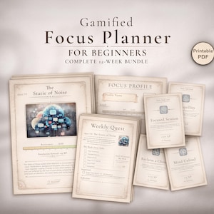 Focus Planner Printable - Gamified Productivity Habit Tracker | 12 Week Bundle Quest PDF