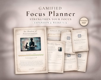 Planificador de enfoque para las semanas 9 a 12 (imprimible) - Rastreador de productividad gamificado / Expansión de hábitos para principiantes (PDF)