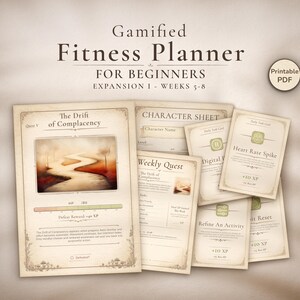 Fitness Planner Printable - Gamified Workout Habit Tracker | 4 Week Expansion 1 Wellness Plan PDF