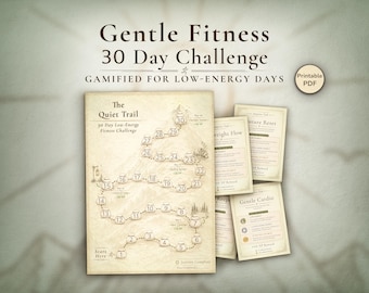 Reto de fitness suave de 30 días (imprimible): Rastreador de entrenamiento de baja energía gamificado / Búsqueda (PDF)