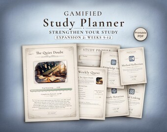 Planificador de estudio imprimible para las semanas 9 a 12 - Rastreador de repaso gamificado / Ampliación de la preparación para exámenes (PDF)