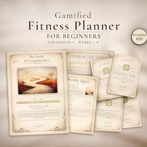 Afdrukbare fitnessplanner: gamified workout-gewoontetracker | pdf-bestand met wellnessplan, uitbreiding 1 voor 4 weken