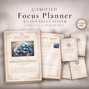 Focus Planner Challenge Printable - Gamified Productivity Tracker | 12 Week Bundle Habit Plan PDF
