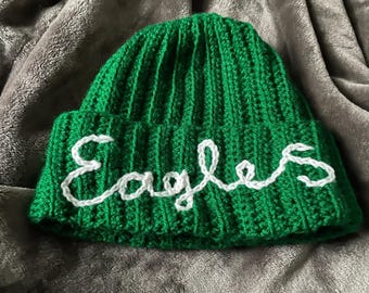 Green Eagles Cursive Stitched Beanie