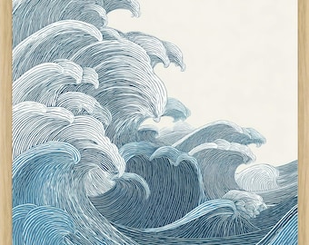 Wzbierające fale | Japoński drzeworyt oceaniczny | Sztuka fal ukiyo-e | A3 A2 A1