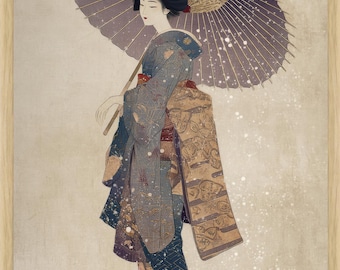 伊藤深水作「吹雪」日本美術版画、木版画、ジクレー、版画、美術
