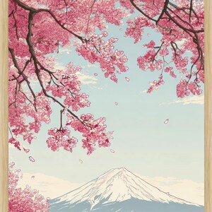 Cherry Blossom Mt Fuji | Japanese Woodblock Print | Ukiyo-e Sakura Spring Art | A3 A2 A1