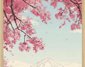 Japanese Ukiyo-e Cherry Blossom Art Print, Hiroshige Woodblock (A3
