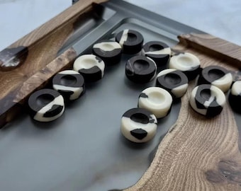 Fichas de backgammon de madera y resina epoxi: juego de damas artesanal de 29 mm. Accesorios de lujo para juegos de mesa.