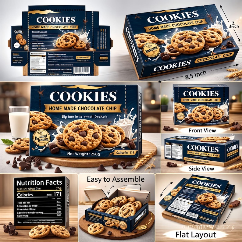 Cookie Box Design Basic Pattern Cookie Packaging Box Design Template | Chocolate Chip Cookies Box ...