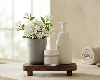 Decorative Wood Display Pedestal Stand | Bathroom Counter Organizer | Modern Display Stand For Soap Dispenser | Rustic Dish Soap Tray