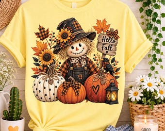 Fall Scarecrow PNG | Rustic Pumpkin Harvest Design, Cozy Autumn Sublimation Artwork, Thanksgiving Shirt, Halloween Design (Digital Download)