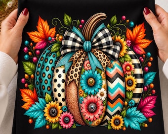 Fall Pumpkin PNG | Boho Autumn Pumpkin Clipart, Halloween Design for T-Shirts (Digital Download)