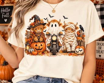 Funny Halloween Highland Cow PNG | Spooky Highlander Cow Fall Shirt Pumpkin Design (Digital Download)