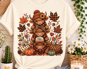 Highland Cow Fall PNG | Autumn Fall Pumpkin Design with Leopard Print & Coquette Bow, Thanksgiving Cute Rustic Design (Digital Download)