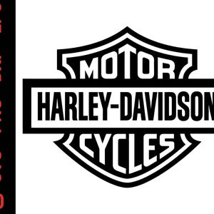 May include: A black and white graphic logo featuring the Harley-Davidson Motor Cycles shield emblem. The text reads MOTOR above the central bar and CYCLES below it. A vertical black bar on the left contains the text SVG - PNG - DXF - EPS 10.