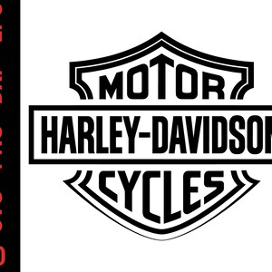May include: A black and white graphic logo featuring the text MOTOR HARLEY-DAVIDSON CYCLES inside a shield-shaped emblem. The vertical black sidebar on the left contains the white text SVG - PNG - DXF - EPS 10, indicating file formats.
